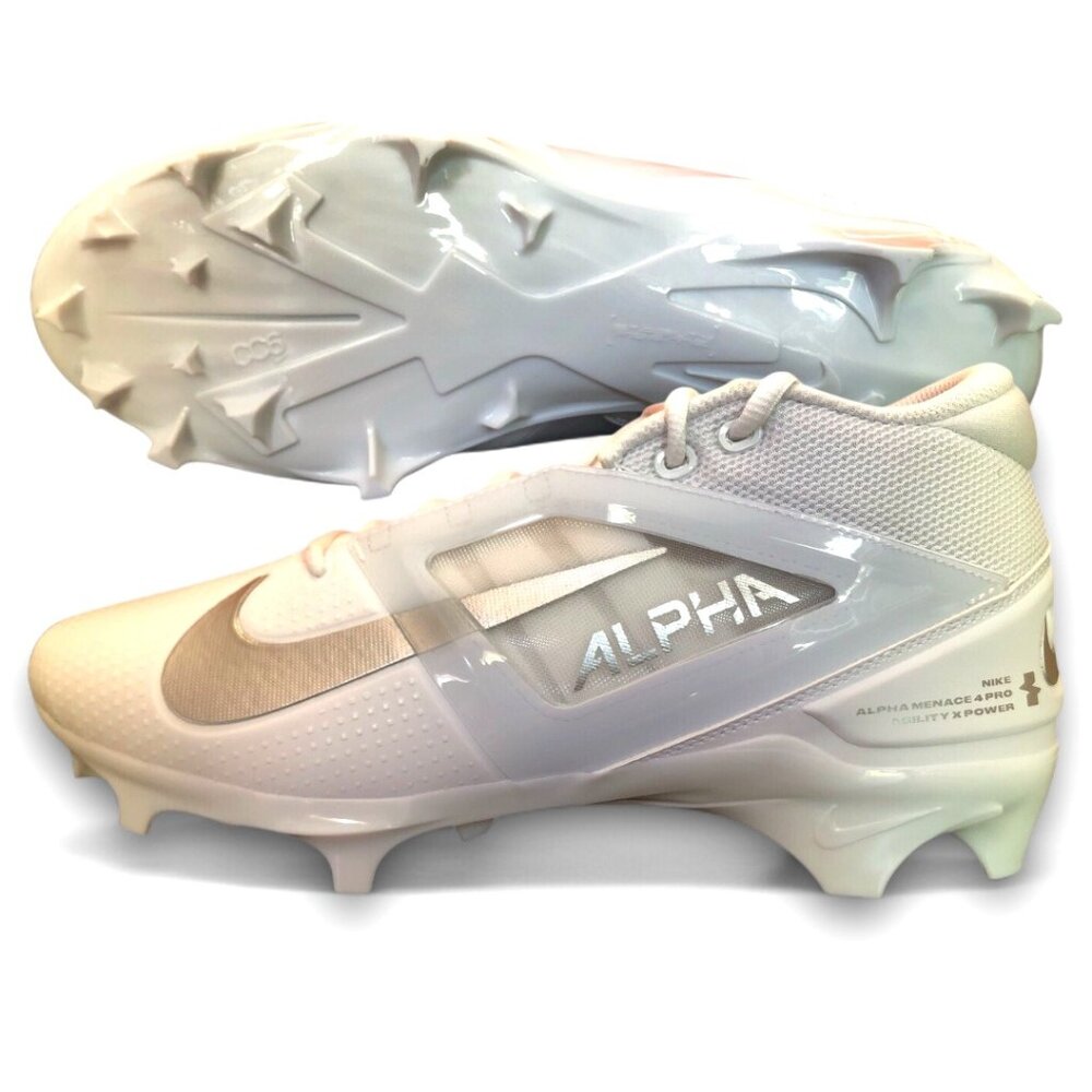Nike Alpha Menace 4 Pro White/Metallic Silver Mens Football Cleat FD7037 101 NEW